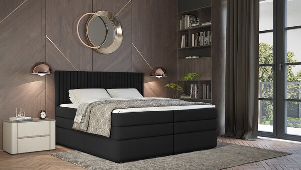 Boxspringová postel 140x200 LUMIRA 1 - černá + topper ZDARMA