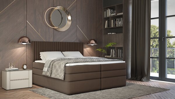 Boxspringová postel 140x200 LUMIRA 1 - hnědá + topper ZDARMA