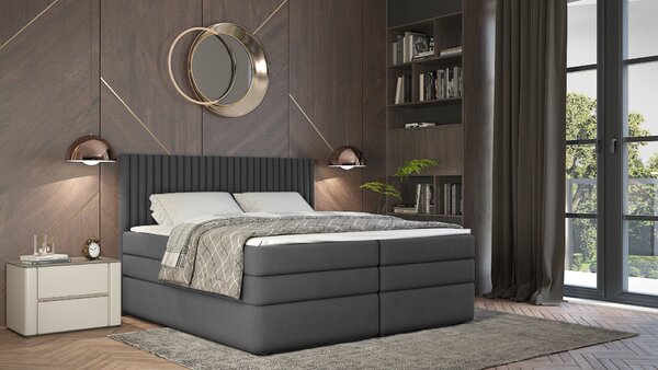 Boxspringová postel 160x200 LUMIRA 1 - šedá + topper ZDARMA