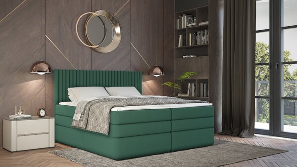 Boxspringová postel 140x200 LUMIRA 1 - zelená + topper ZDARMA
