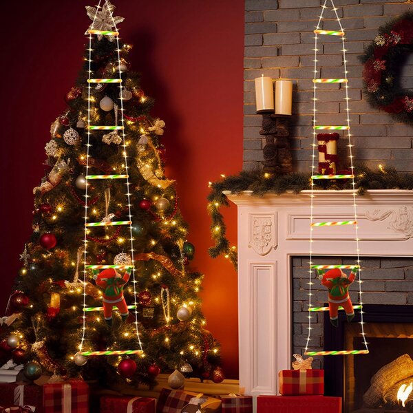 Santa Claus LED žebřík 1,8 m – závěsné vánoční osvětlení na stromek, 8 programů, 8 příček, IP44