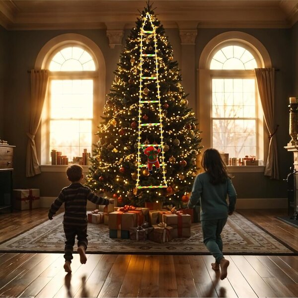 Santa Claus LED žebřík 1,8 m – závěsné vánoční osvětlení na stromek, 8 programů, 8 příček, IP44