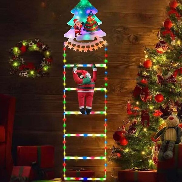 Santa Claus LED žebřík 1,5 m – vánoční osvětlení se 6 příčkami a plastovým stromkem, RGB