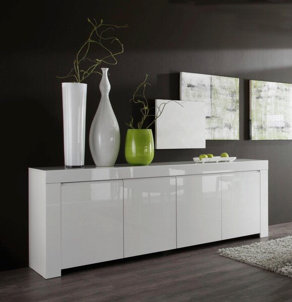 ŠIROKÁ KOMODA, vysoce lesklá bílá, 210/84/50 cm MID.YOU - Online Only komody, Online Only