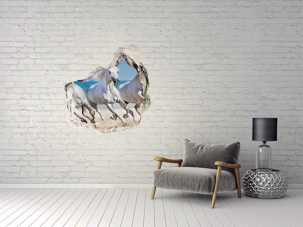 Nálepka fototapeta 3D Bílí koně pláž nd-p-95257914