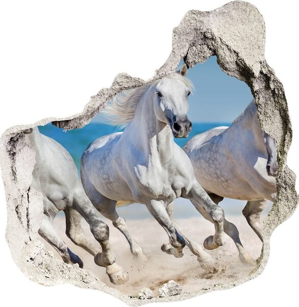 Nálepka fototapeta 3D Bílí koně pláž nd-p-95257914