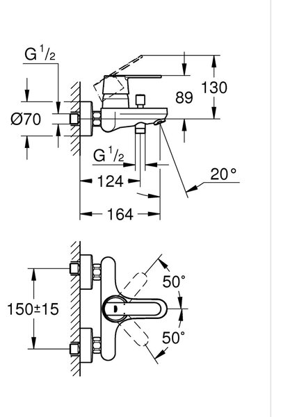 Grohe Get vanová baterie na stěnu černá 328872430