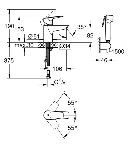 Grohe Start Edge umyvadlová baterie stojící černá 237732431