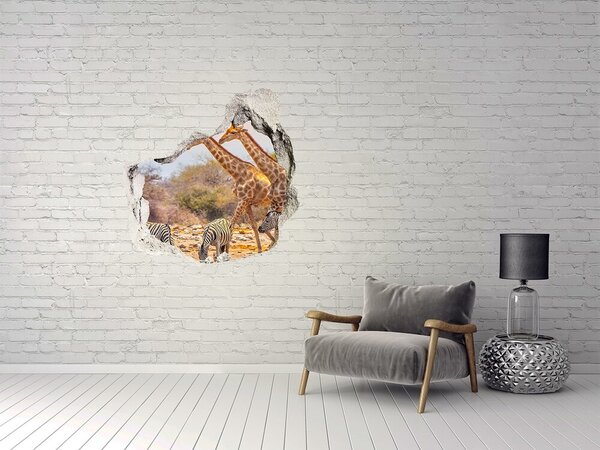 Díra 3D fototapeta nálepka Žirafy a zebry nd-p-99320619