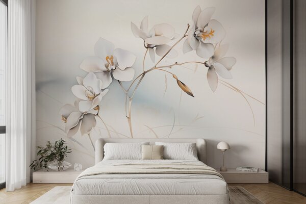 Fototapety Bílá větev orchideje ve stylu akvarelu, Fototapety květiny, w09022 : uwalls.cz