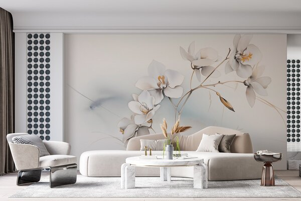 Fototapety Bílá větev orchideje ve stylu akvarelu, Fototapety květiny, w09022 : uwalls.cz