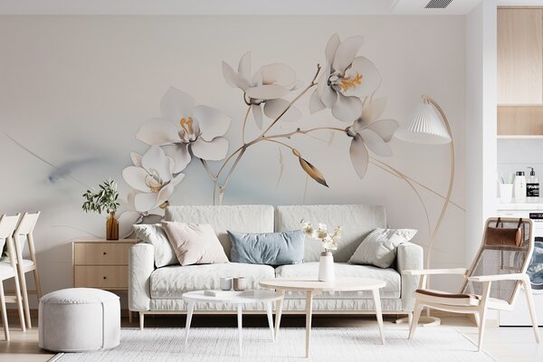 Fototapety Bílá větev orchideje ve stylu akvarelu, Fototapety květiny, w09022 : uwalls.cz