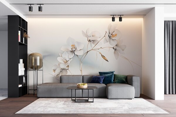 Fototapety Bílá větev orchideje ve stylu akvarelu, Fototapety květiny, w09022 : uwalls.cz