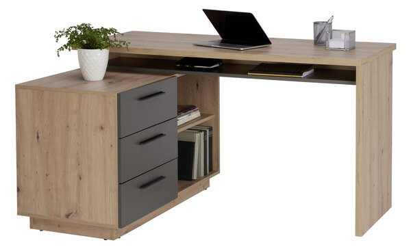 PSACÍ STŮL S ÚLOŽNÝM PROSTOREM, antracitová, dub artisan, 138/105/75 cm Xora - Rohové psací stoly