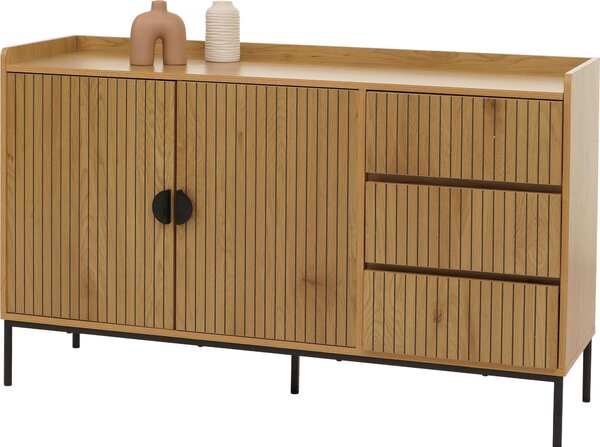 Píborník HWC-O39, komoda skíový píborník, 3 zásuvky 2 dveře, dřevo melamin 80x130x42cm pírodní