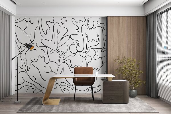 Fototapety Čárová kresba siluet ženských těl, abstrakce, černá barva, Fototapety černobílé, w03755 : uwalls.cz