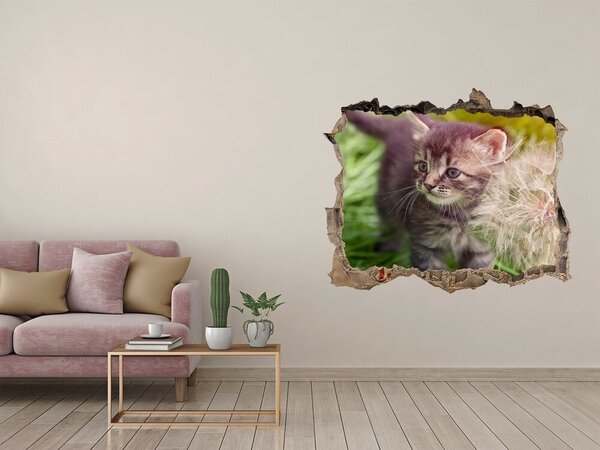 Díra 3D fototapeta nálepka Kočka s pampeliškou nd-k-107758068