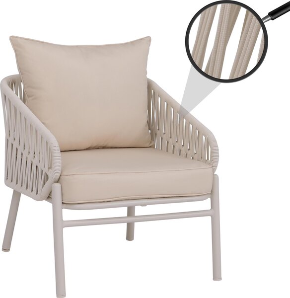 Hliníková zahradní idle HWC-P90, venkovní křeslo, provazové pletivo, látka/textil (180 g/m²) krémová