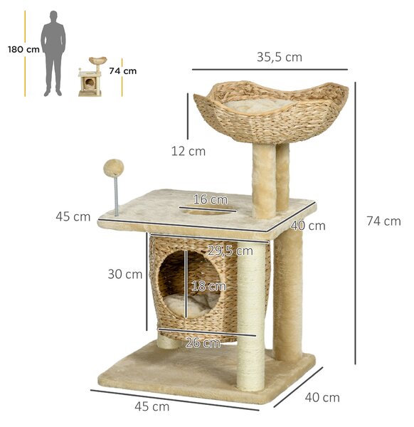 PAWHUT Kočičí strom škrabadlo z přírodních materiálů 74 cm