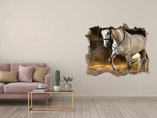 Díra 3D fototapeta na stěnu Bílý kůň ve stáji nd-k-113734003