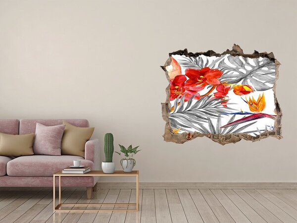 Díra 3D fototapeta nálepka Plameňáci a květiny nd-k-115695348