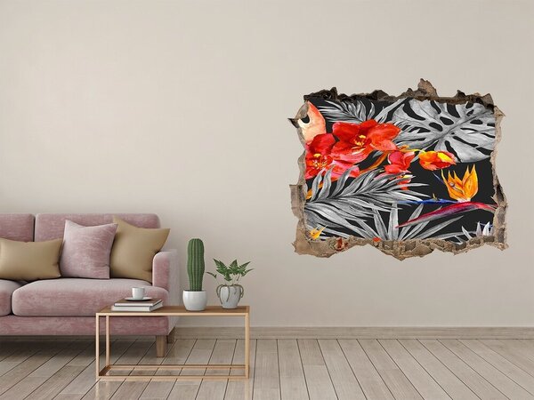 Díra 3D fototapeta nálepka Plameňáci a květiny nd-k-115695227