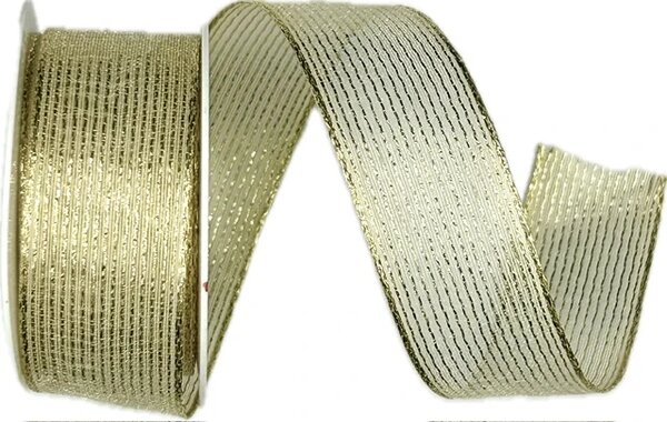 Organzová stuha ORGANDY LINES GOLD zlatá 25mm x 3m (10,-Kč/m)