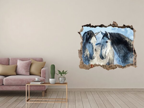 Díra 3D fototapeta nálepka Šedí koně zima nd-k-116887257