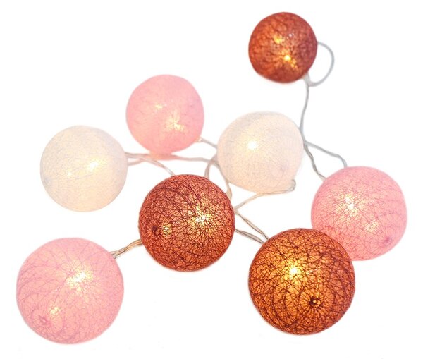 ACA DECOR LED girlanda - textilní růžovo-bílé kuličky, teplá bílá, 2xAA, 210 cm
