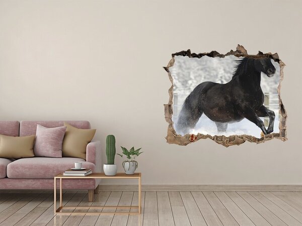 Díra 3D fototapeta nálepka Kůň ve cvalu sníh nd-k-118892522