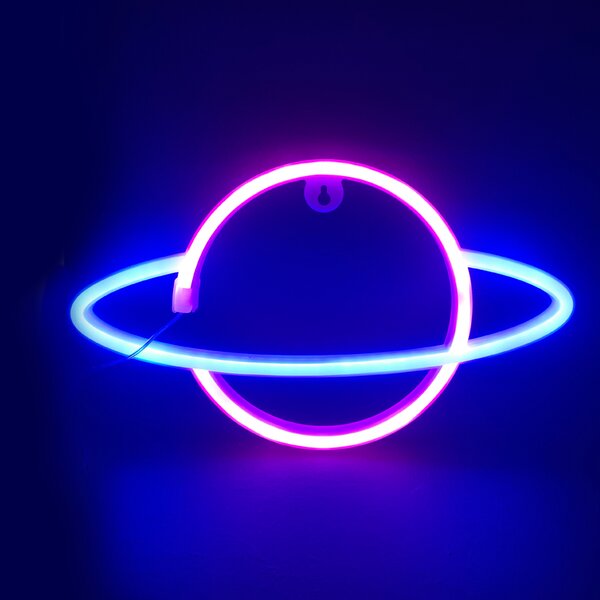 ACA DECOR Neonová lampička - Saturn, modrá + růžová barva