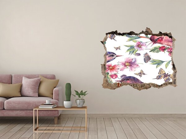 Díra 3D fototapeta Ptáci motýli višně nd-k-119637489