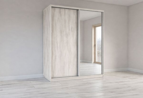 Skříň s posuvnými dveřmi 2200x1800x600 1LTD 1 Zrcadlo Artwood světlý, profil stříbrný