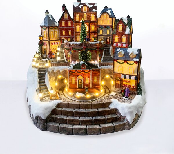 ACA DECOR LED vánoční sněhová vesnice - žlutá barva, 220V, 39 cm, IP20, 46 LED, 8 melodií