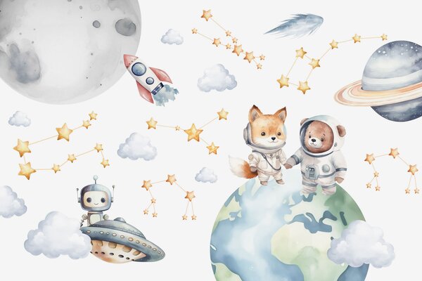 Fototapety Roztomilí zvířecí astronauti ve vesmíru, Fototapety space, w03779 : uwalls.cz
