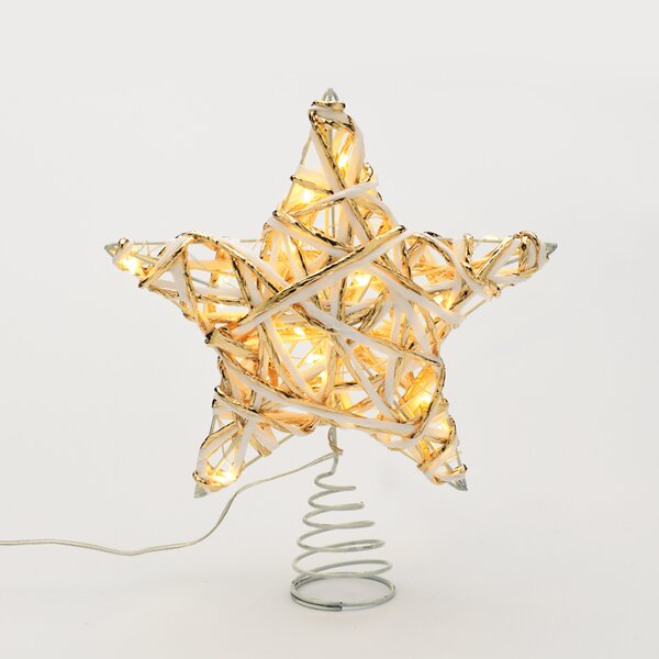 ACA DECOR LED vánoční hvězda, teplá bílá, 3xAA, IP20, bílá + zlatá barva, ratan