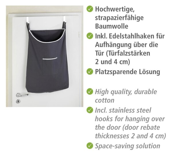 Šedý závěsný koš na prádlo Wenko Door Laundry, 65 l