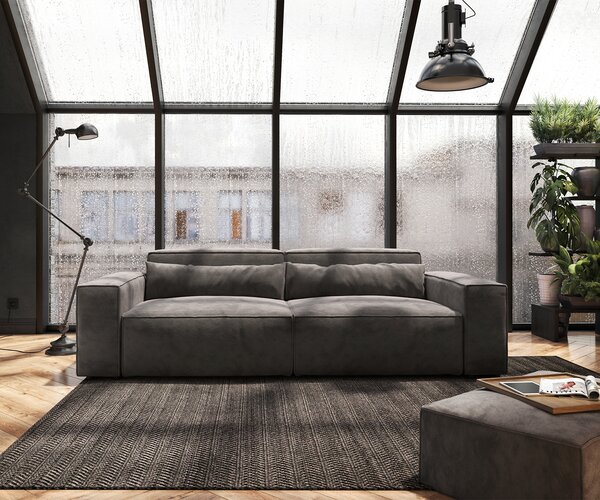 DELIFE Pohovka XL Sirpio 230x95 cm mikrovlákno khaki hnědá s taburetem