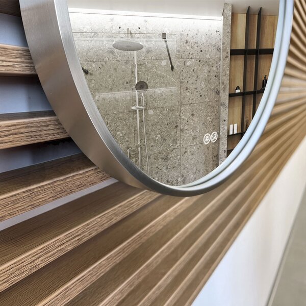 Mereo Mereo, kulaté LED zrcadlo, průměr 60 cm, LED osvětlení, rám z broušené oceli, MER-CN164S