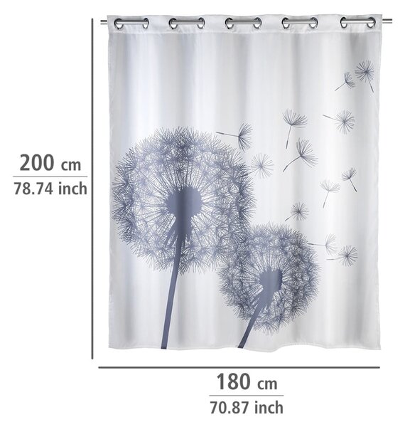 Bílý sprchový závěs s protiplísňovou povrchovou úpravou Wenko Dandelions, 180 x 200 cm