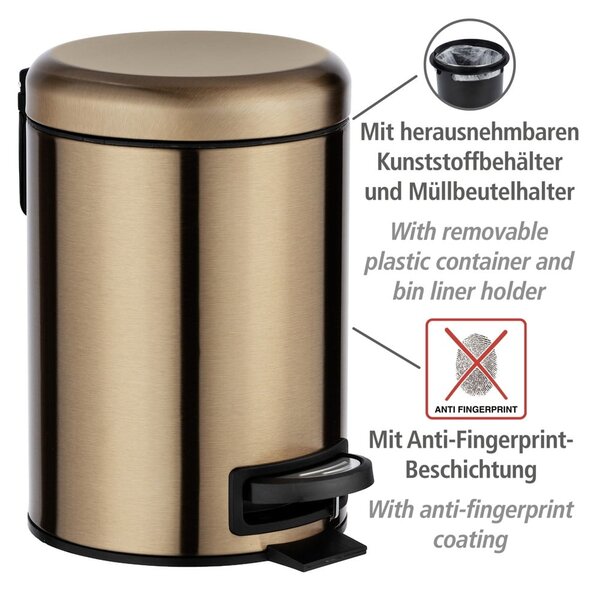 Pedálový odpadkový koš v měděné barvě Wenko Leman, 3 l