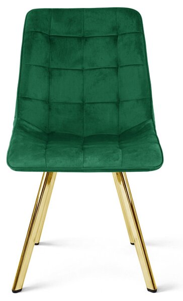 Set dvou jídelních židlí CIEZA sametové, zelené/zlaté nohy (2 ks)
