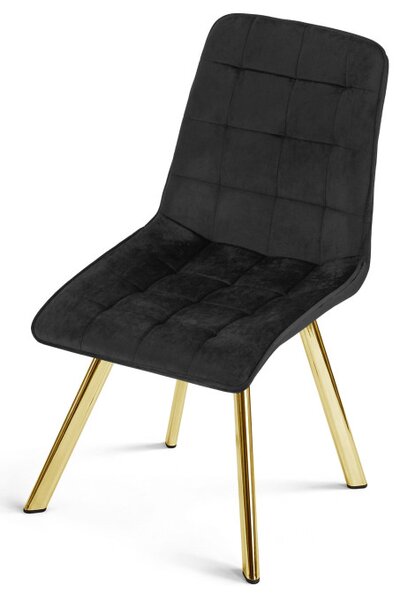 Set tří jídelních židlí CIEZA sametové, černá/zlaté nohy (3 ks)