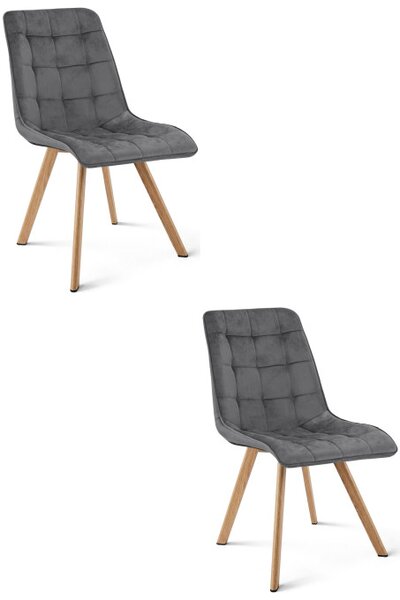 Set dvou jídelních židlí CIEZA sametové, tmavě šedé / hnědé nohy (2 ks)