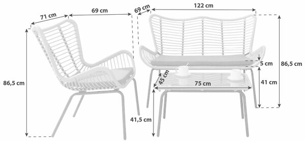 ZAHRADNÍ SEDACÍ SOUPRAVA kov, sklo, textil Acamp - Online Only zahradní nábytek, Online Only