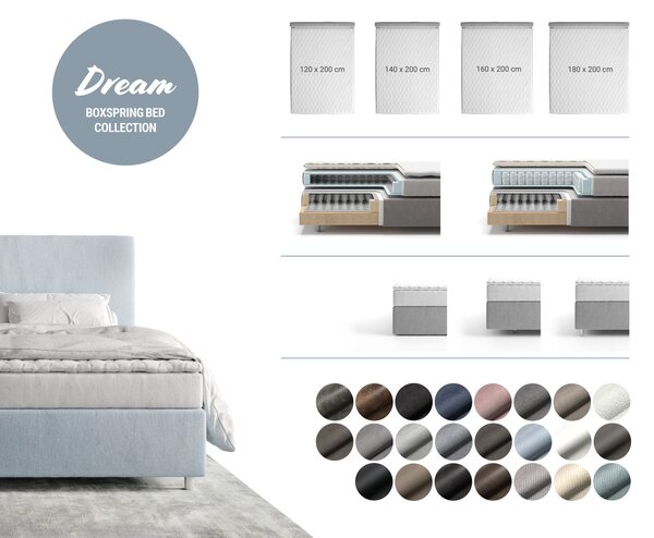 DELIFE Boxspring postel Dream-Well 120x200 cm bouclé krémová bílá