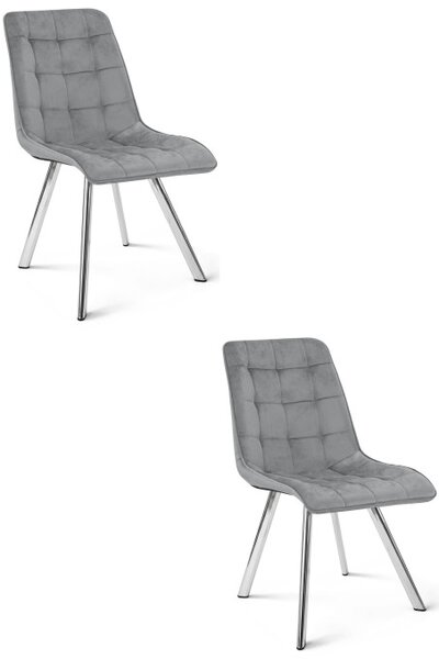 Set dvou jídelních židlí CIEZA sametové, světle šedé / stříbrné nohy (2 ks)