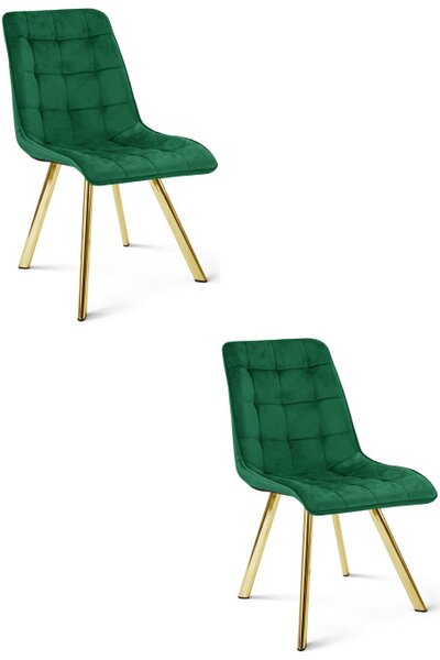 Set dvou jídelních židlí CIEZA sametové, zelené/zlaté nohy (2 ks)