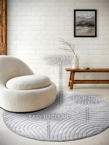 ELLE Decoration, Kusový koberec New York 106205 Light Grey kruh, 160x160 (průměr) kruh, šedá, ložnice