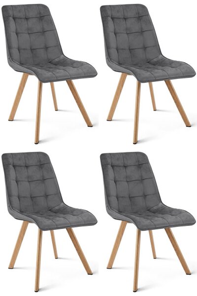 Set čtyř jídelních židlí CIEZA sametové, tmavě šedé / hnědé nohy (4 ks)